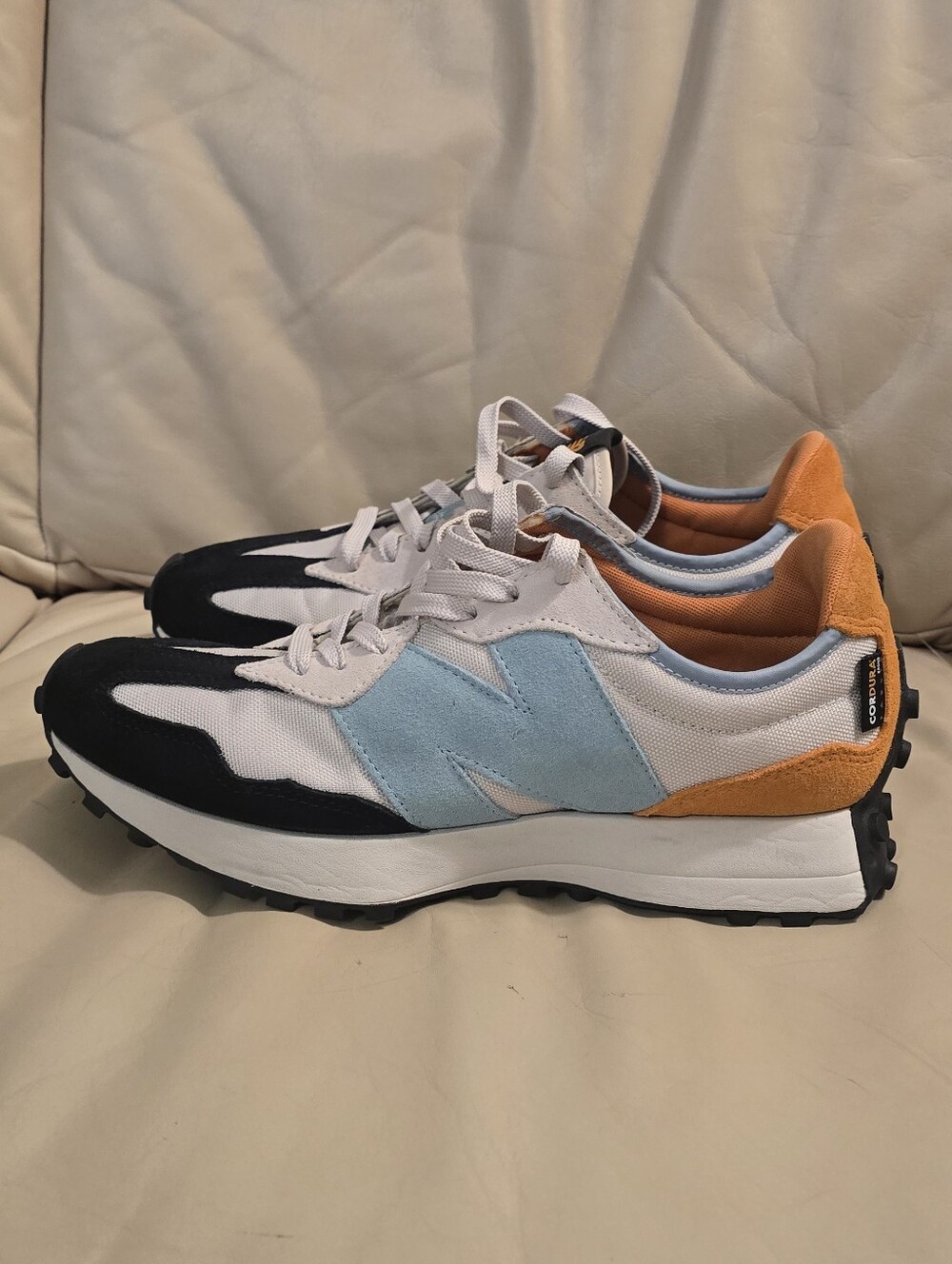 New Balance 327 White Orange Blue Black Suede Moonbeam Madras Sneakers, Men's 10 - Picture 5 of 13